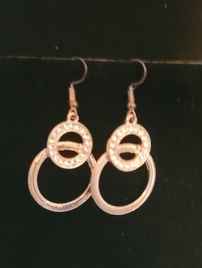 Rose Gold Double Hoop Dangle Earrings with Accents